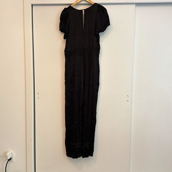Anthropologie Large The Somerset Wide Leg Jumpsuit Satin Black - Picture 8 of 8